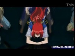 Roodharige hentai schoolmeisje krijgt geboord door tentakels monster
